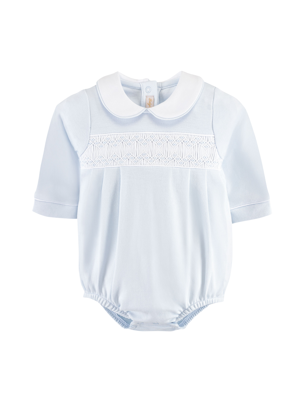 Collared Smocked Long Sleeve Bubble Rompers Baby Club Chic Light Blue 0-3M