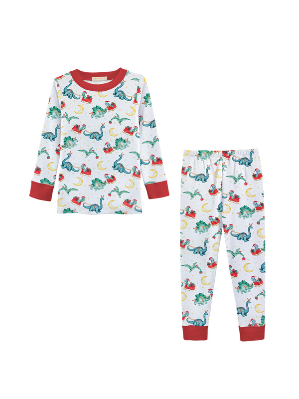 Dino Claus PJ Set Pajamas Baby Club Chic White 2Y