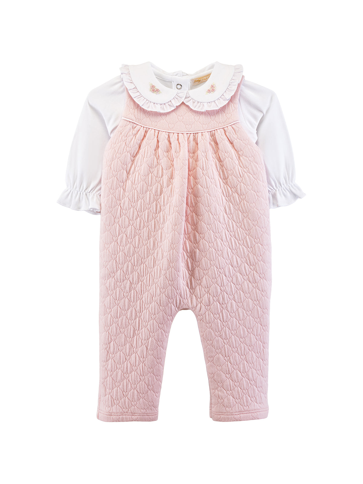 Embroidered Roses Jacquard Overall Set Sets Baby Club Chic Pink 0-3M