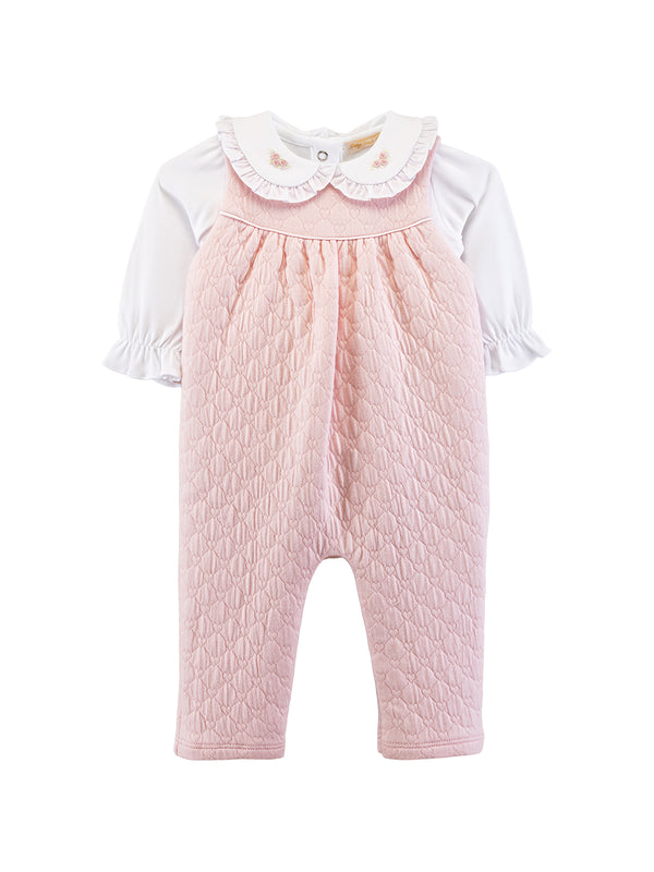 Embroidered Roses Jacquard Overall Set Sets Baby Club Chic Pink 0-3M