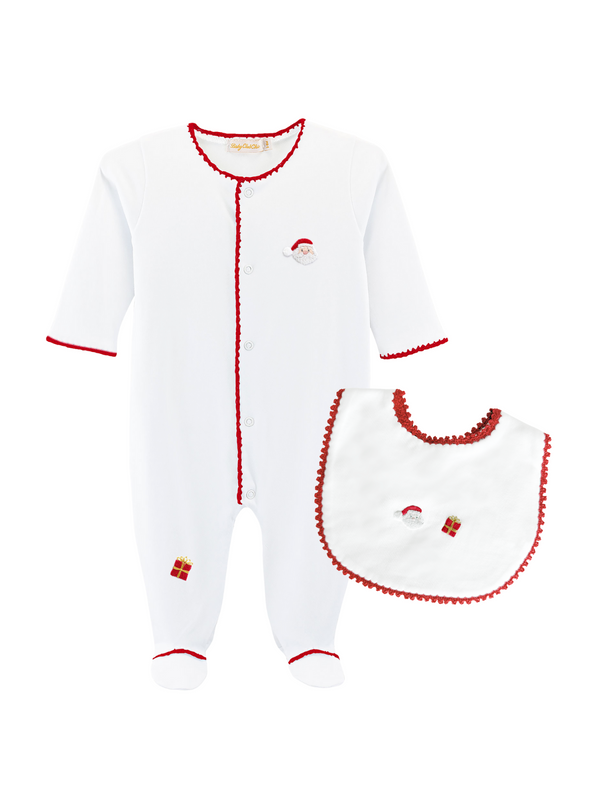First Christmas Footie and Bib Set Rompers Baby Club Chic White 0-3M