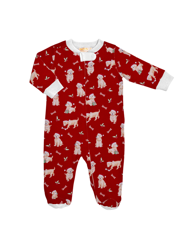 Golden Puppy Christmas Zip Footie