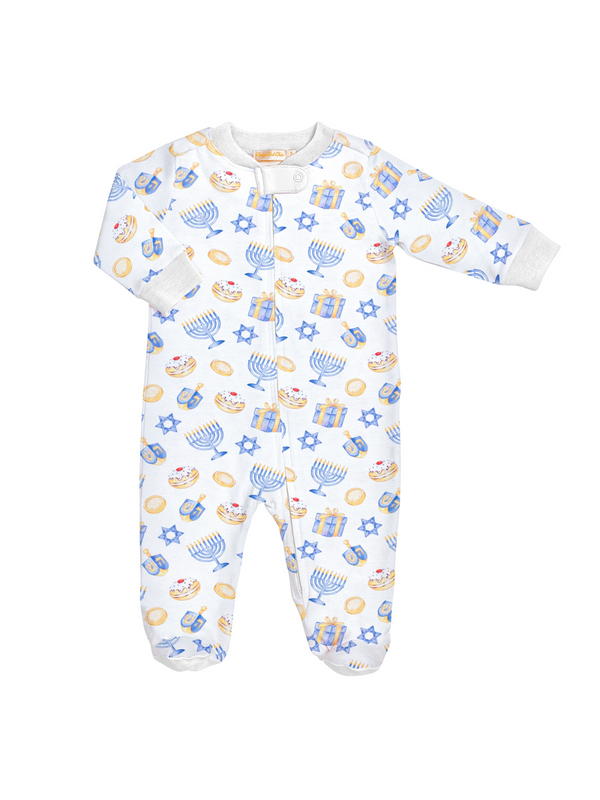 Happy Hanukkah Zip Footie Pajamas Baby Club Chic White 0-3M