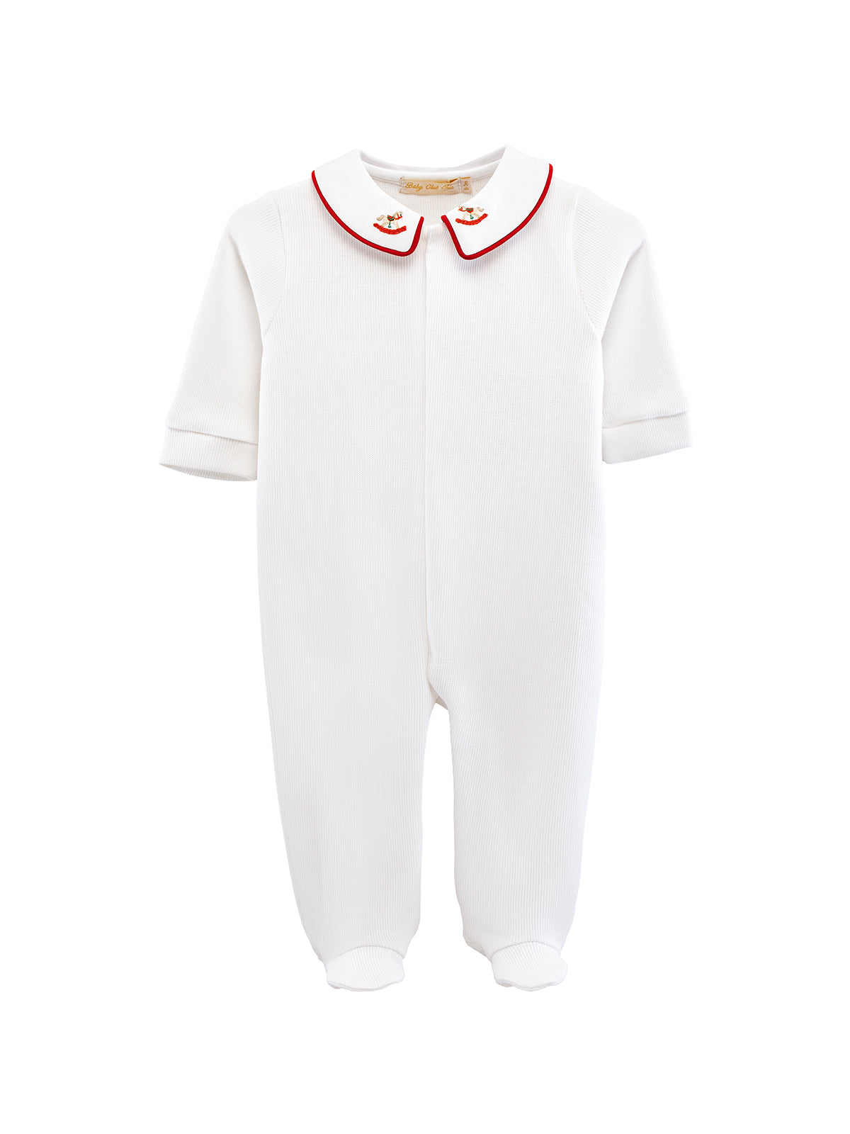 My First Christmas Embroidered Collar Footie Rompers Baby Club Chic White 0-3M