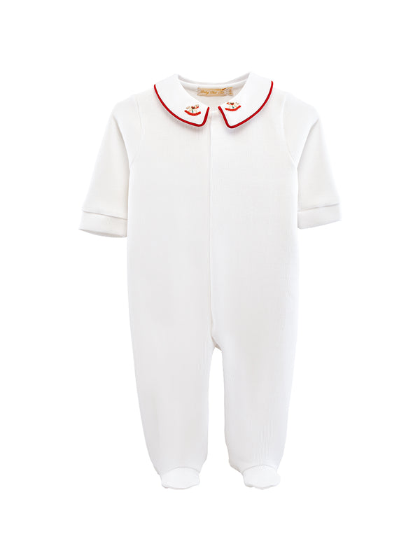 My First Christmas Embroidered Collar Footie Rompers Baby Club Chic White 0-3M
