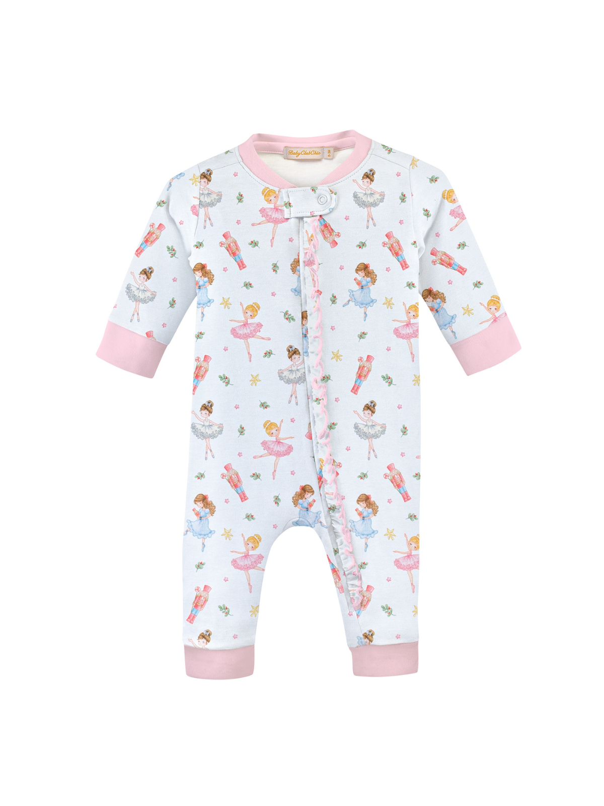 Nutcracker Ruffle Coverall PJ Pajamas Baby Club Chic White 0-3M