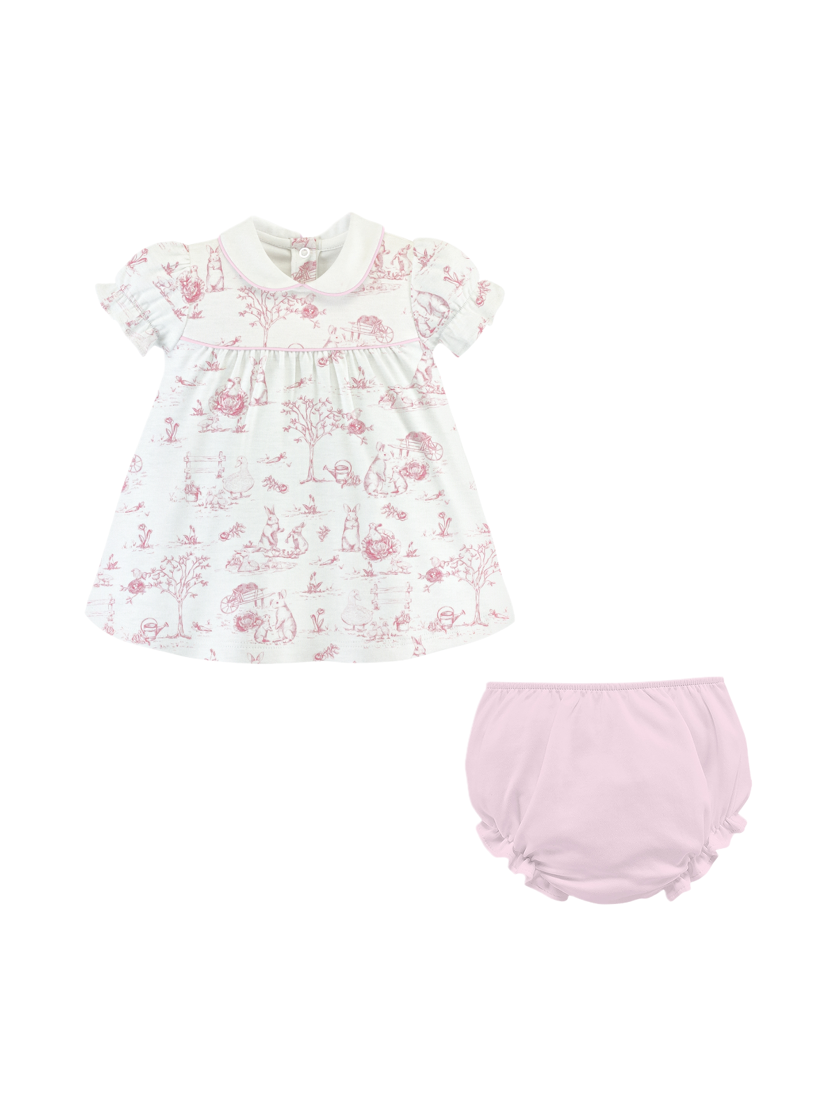 Pink Toile Bunnies Blouse & Bloomers Set Sets Baby Club Chic White 0-3M