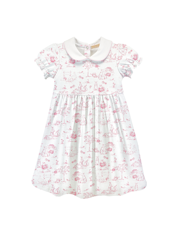 Pink Toile Bunnies Collared Dress