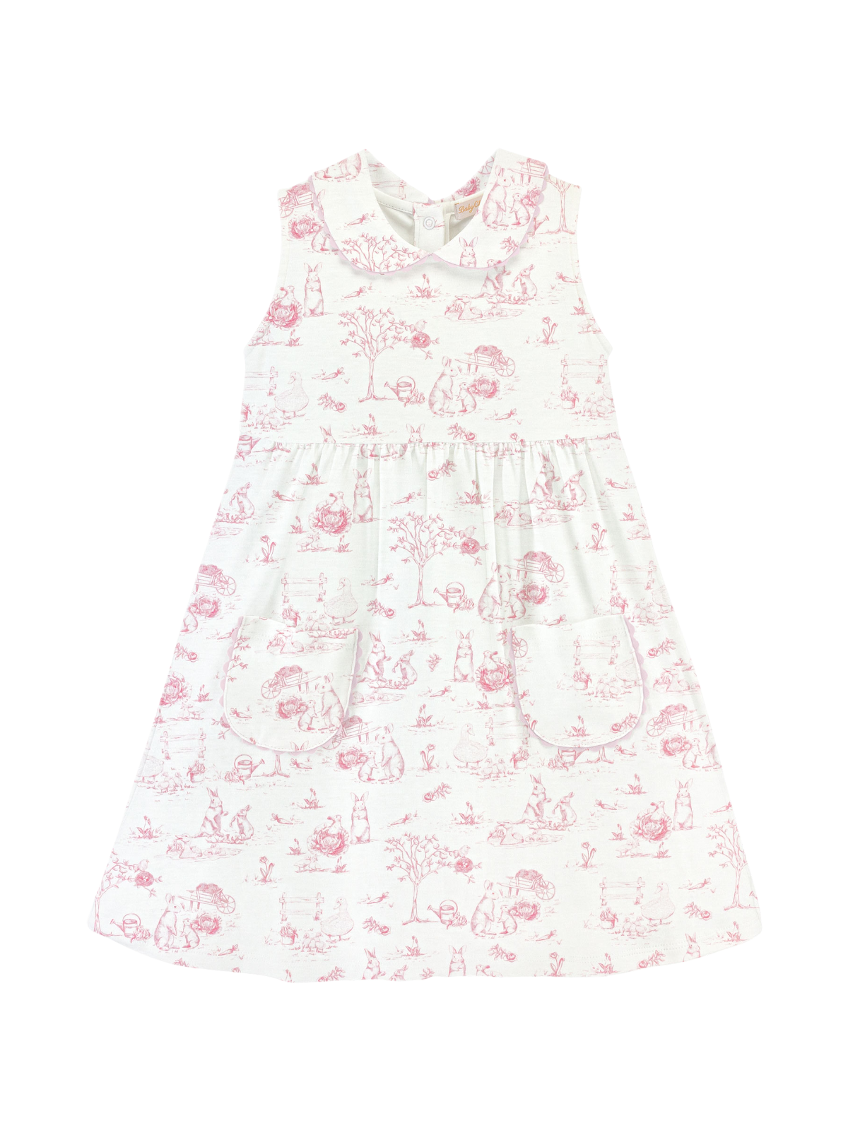 Pink Toile Bunnies Collared Dress Dresses Baby Club Chic