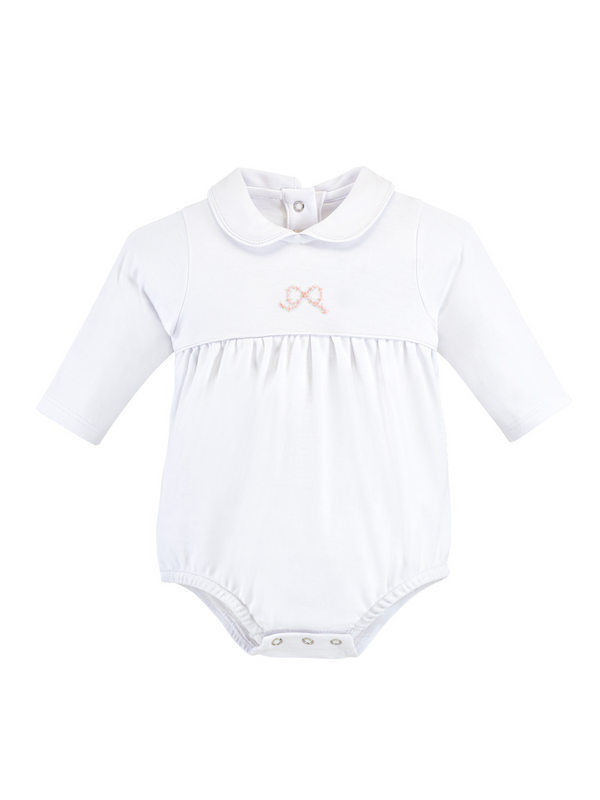 Pretty Bows Long Sleeve Bubble Rompers Baby Club Chic White 0-3M