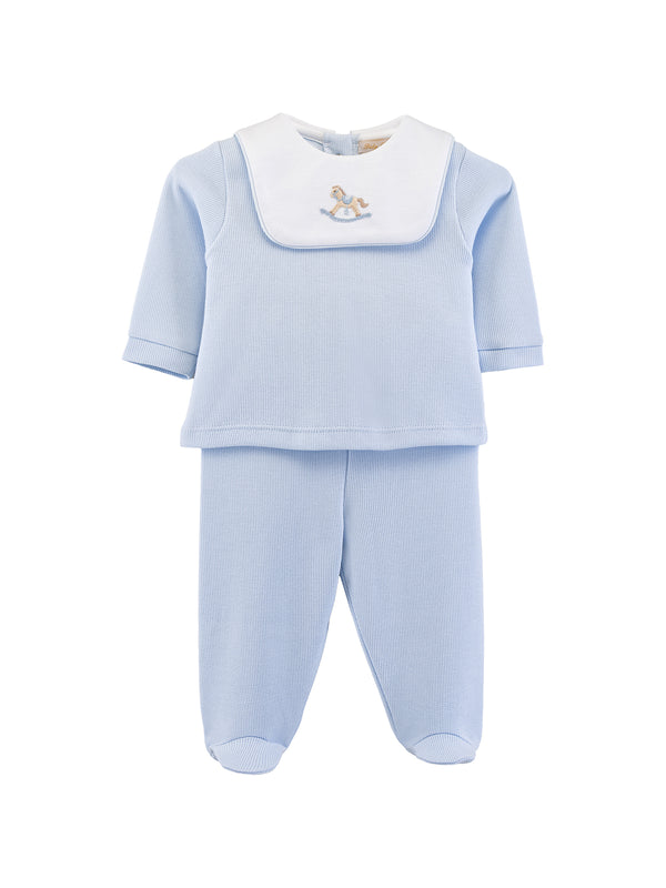 Rocking Horse Bib Jacquard Baby Set Sets Baby Club Chic Light Blue 0-3M
