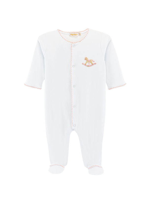 Rocking Horse Embroidered Footie - Pink