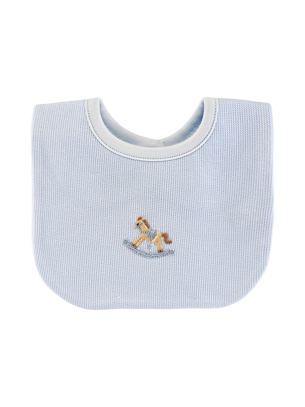 Rocking Horse Jacquard Bib - Blue Baby Accessories Baby Club Chic Blue