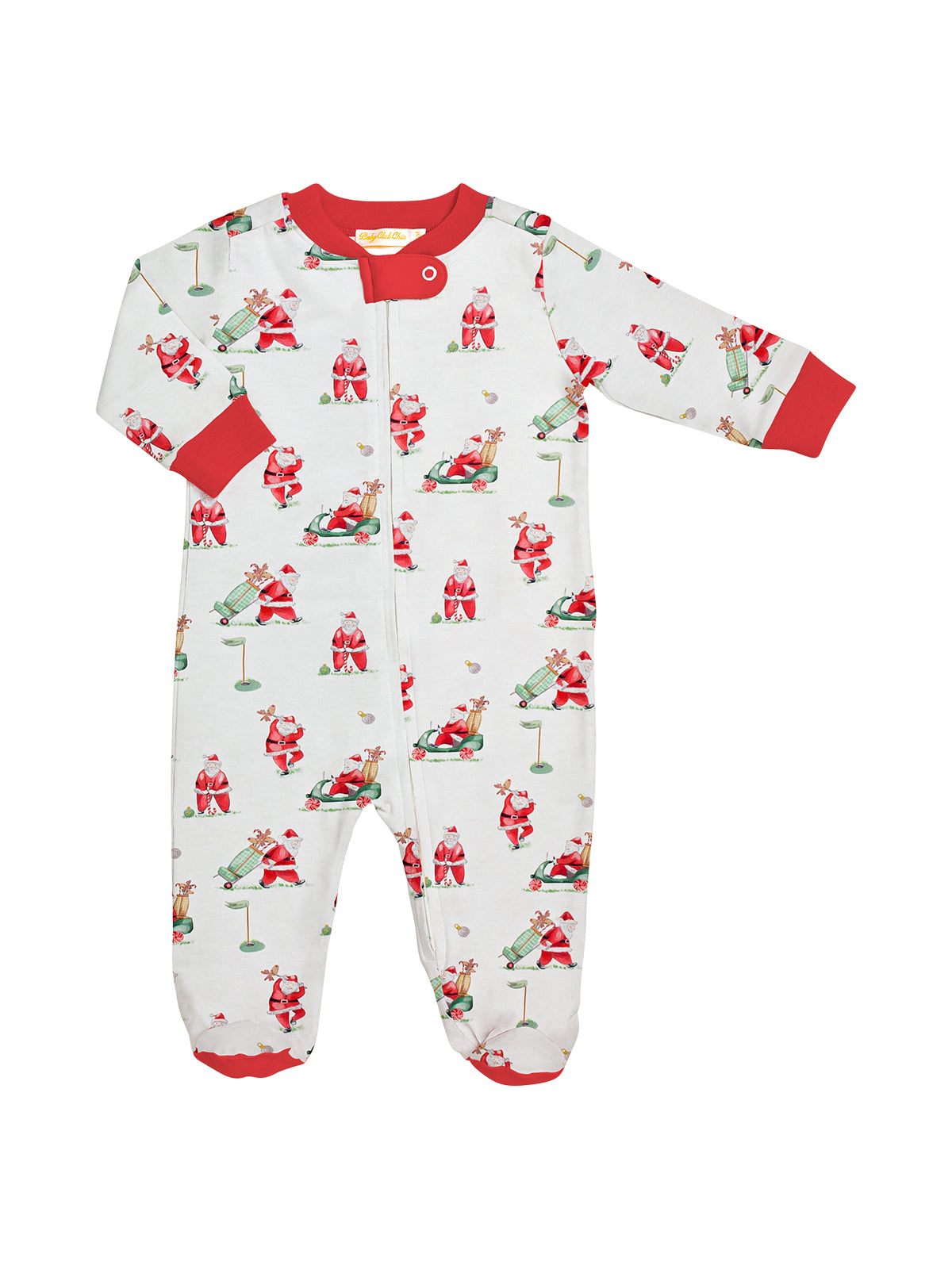 Santa's Golf Zipped Footie Pajamas Baby Club Chic White 0-3M 