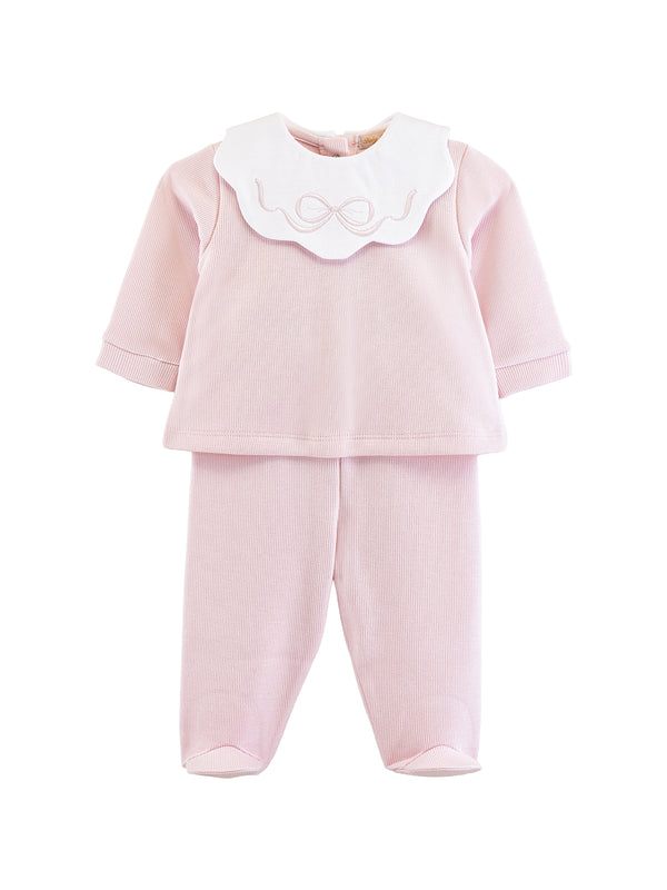 Scalloped Bow Collar Jacquard Baby Set