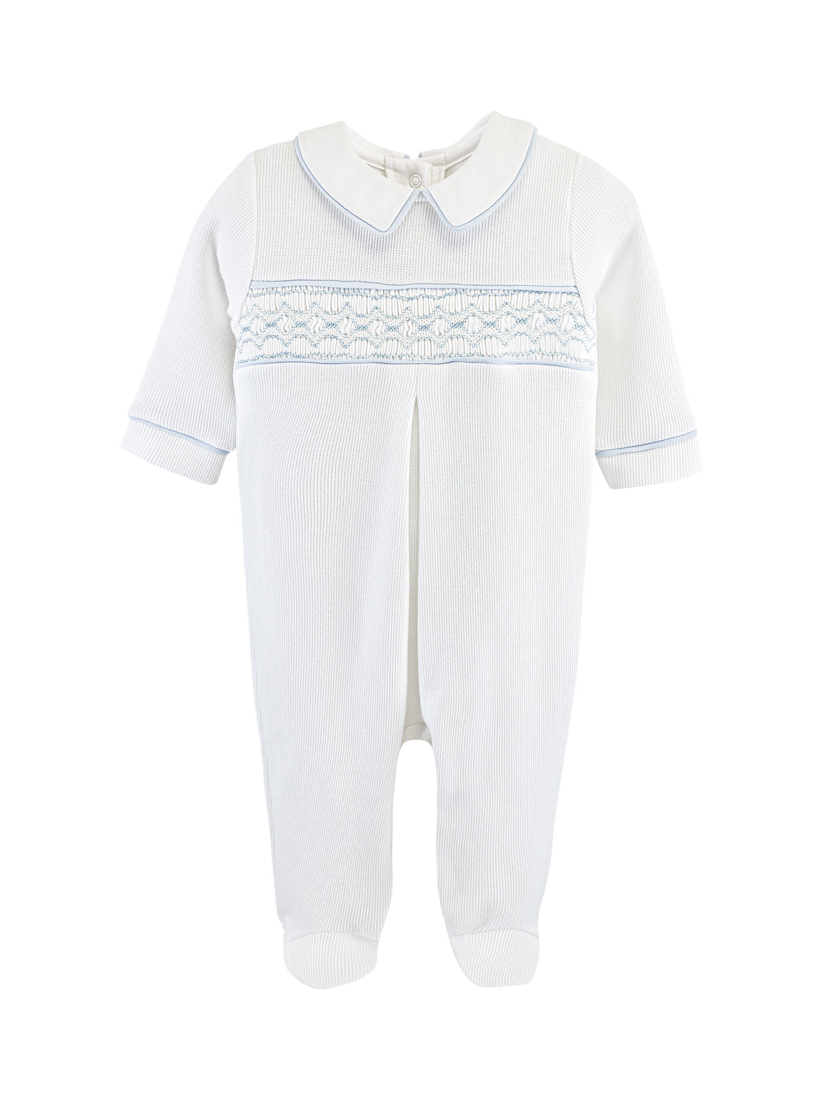 Smocked Footie with Contrast Trim Rompers Baby Club Chic White NB 