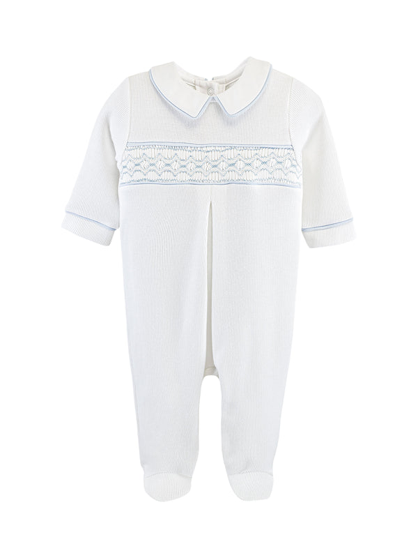 Smocked Footie with Contrast Trim Rompers Baby Club Chic White NB 