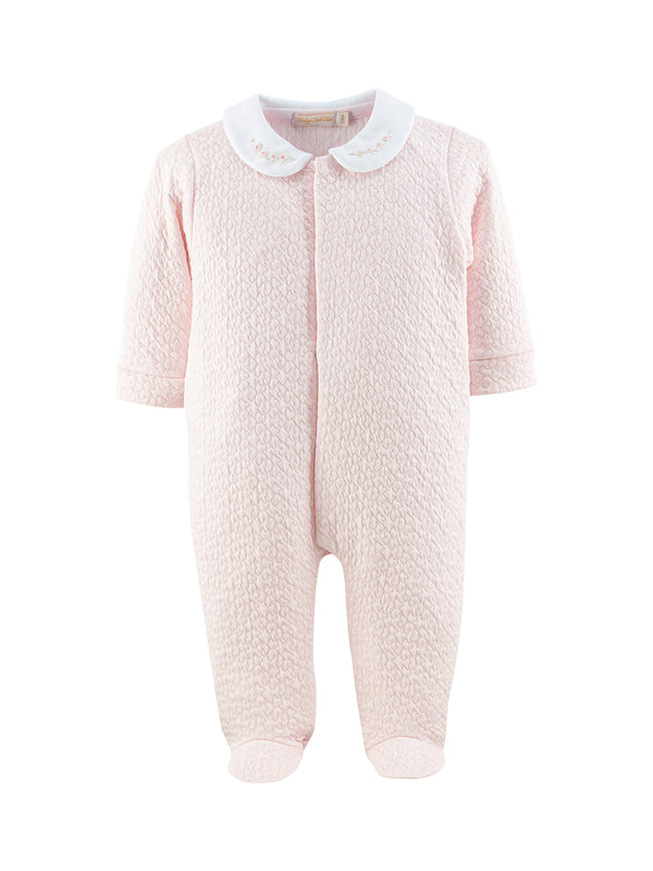 Stitched Hearts Footie with Embroided Collar Rompers Baby Club Chic Light Pink NB 