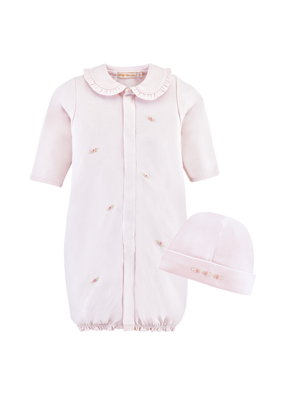 Sweet Roses Convertible Gown & Hat Set Pajamas Baby Club Chic Pink 0-3M