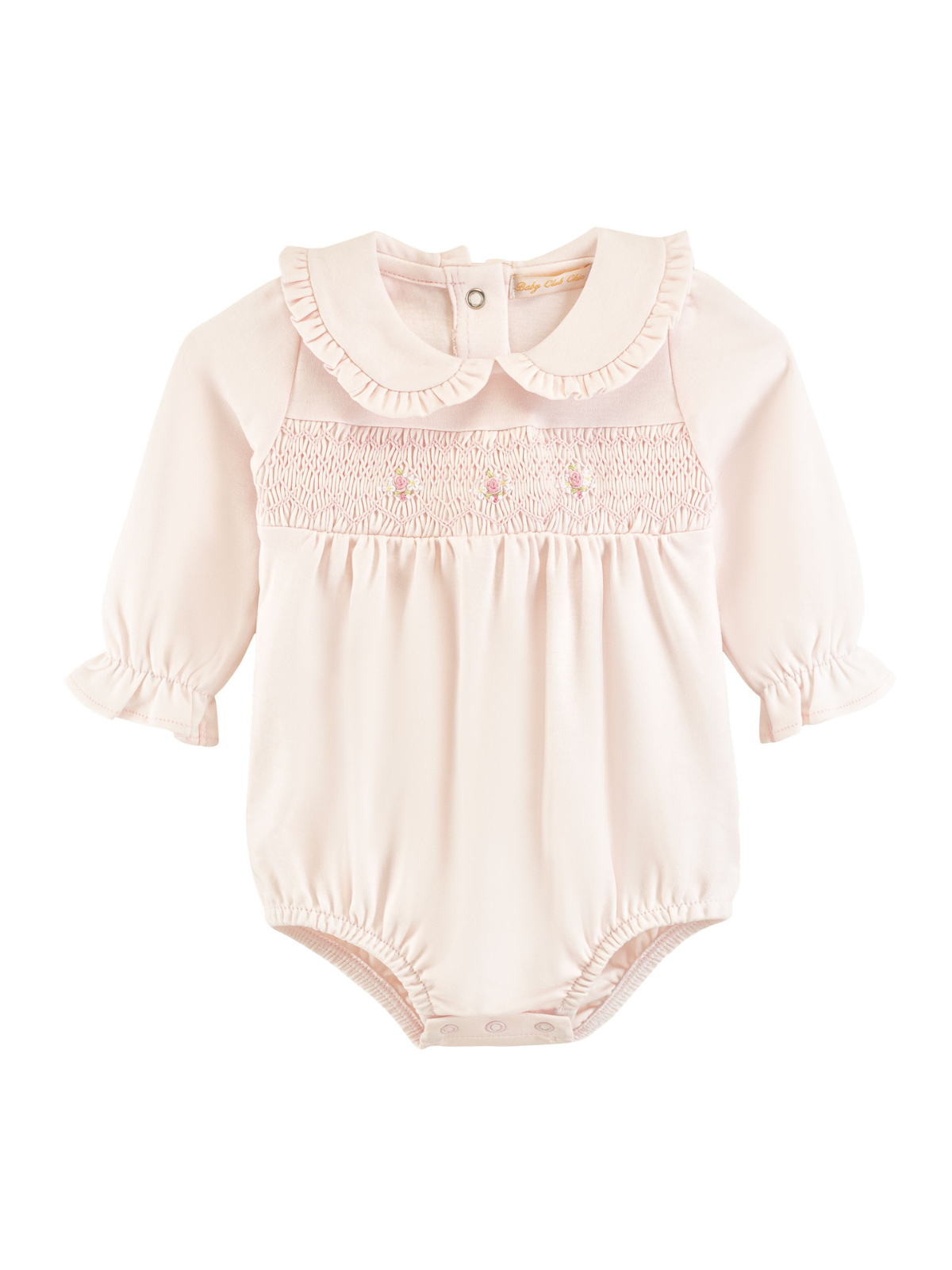 Sweet Roses Smocked Collared Bubble Rompers Baby Club Chic Light Pink 0-3M