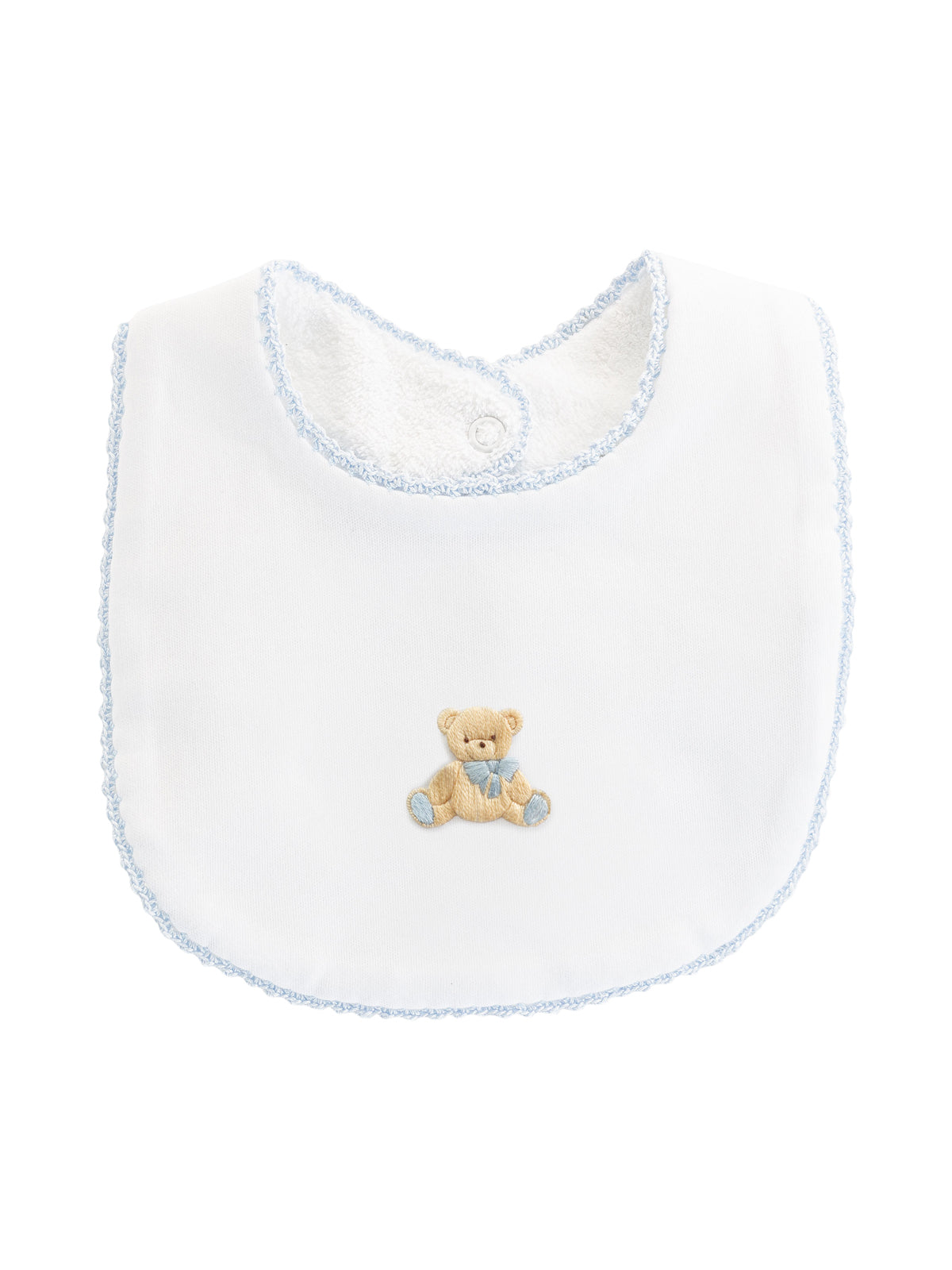 Teddy Bear Bib with Crochet Trim - Blue Accessories Baby Club Chic   