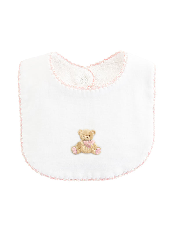 Teddy Bear Bib with Crochet Trim - Pink Accessories Baby Club Chic   