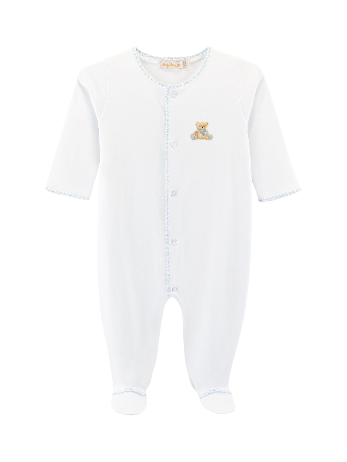 Teddy Bear Embroidered Footie - Blue Pajamas Baby Club Chic White NB 