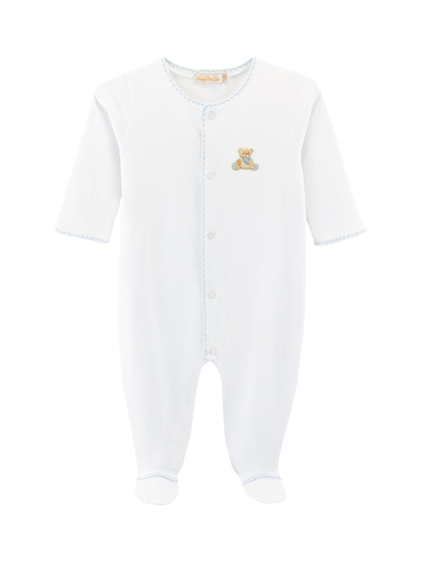 Teddy Bear Embroidered Footie - Blue Pajamas Baby Club Chic White NB 