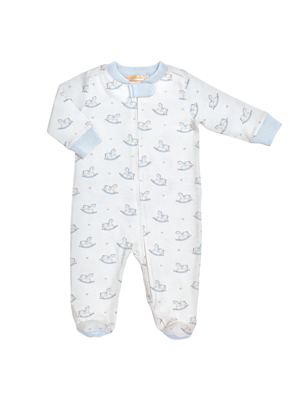 Tiny Rocking Horse Zipped Footie Pajamas Baby Club Chic White 0-3M