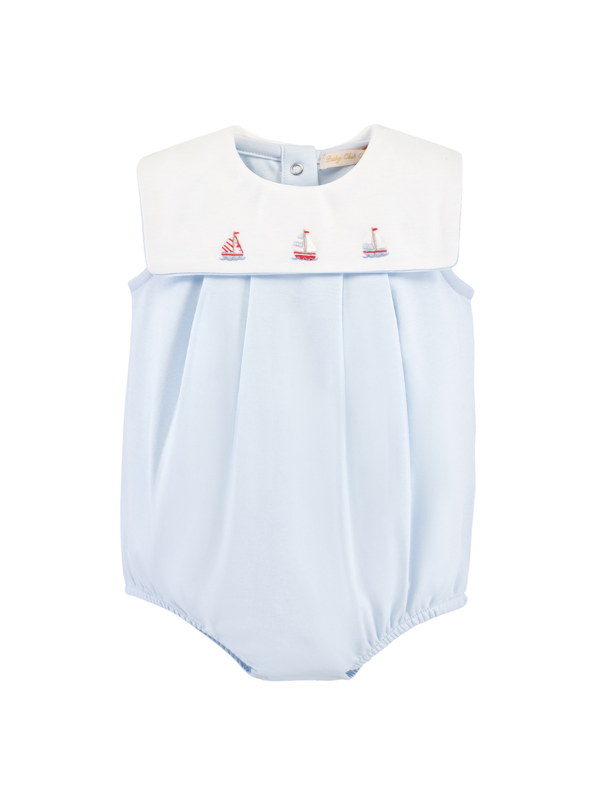 Tiny Sails Embroidered Bib Bubble Rompers Baby Club Chic Light Blue 0-3M