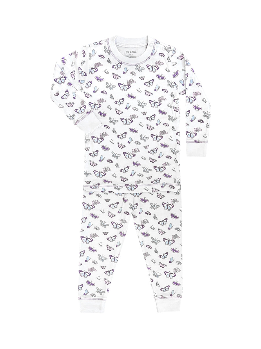Butterflies Two Piece PJ Pajamas Baby Noomie White 2T 