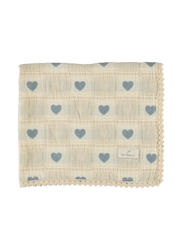 Blue Hearts Patchwork Blanket Blankets Bebe Organic Blue
