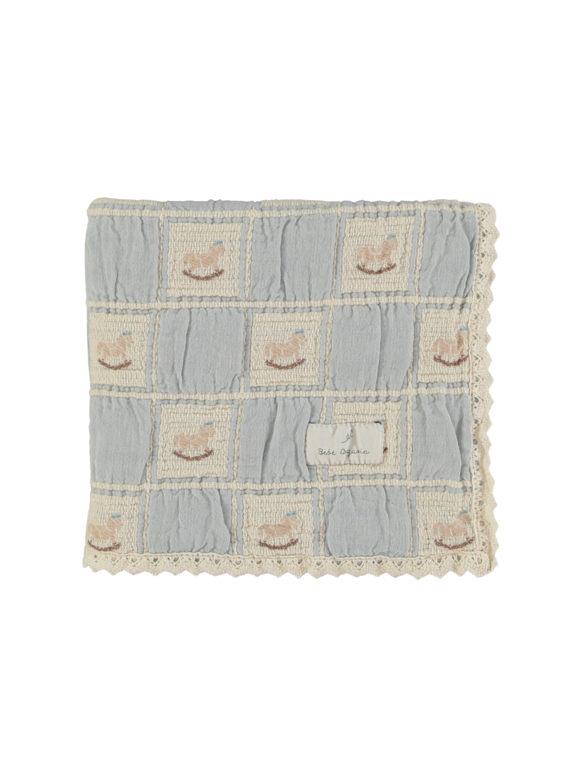 Blue Rocking Horse Patchwork Blanket Blankets Bebe Organic