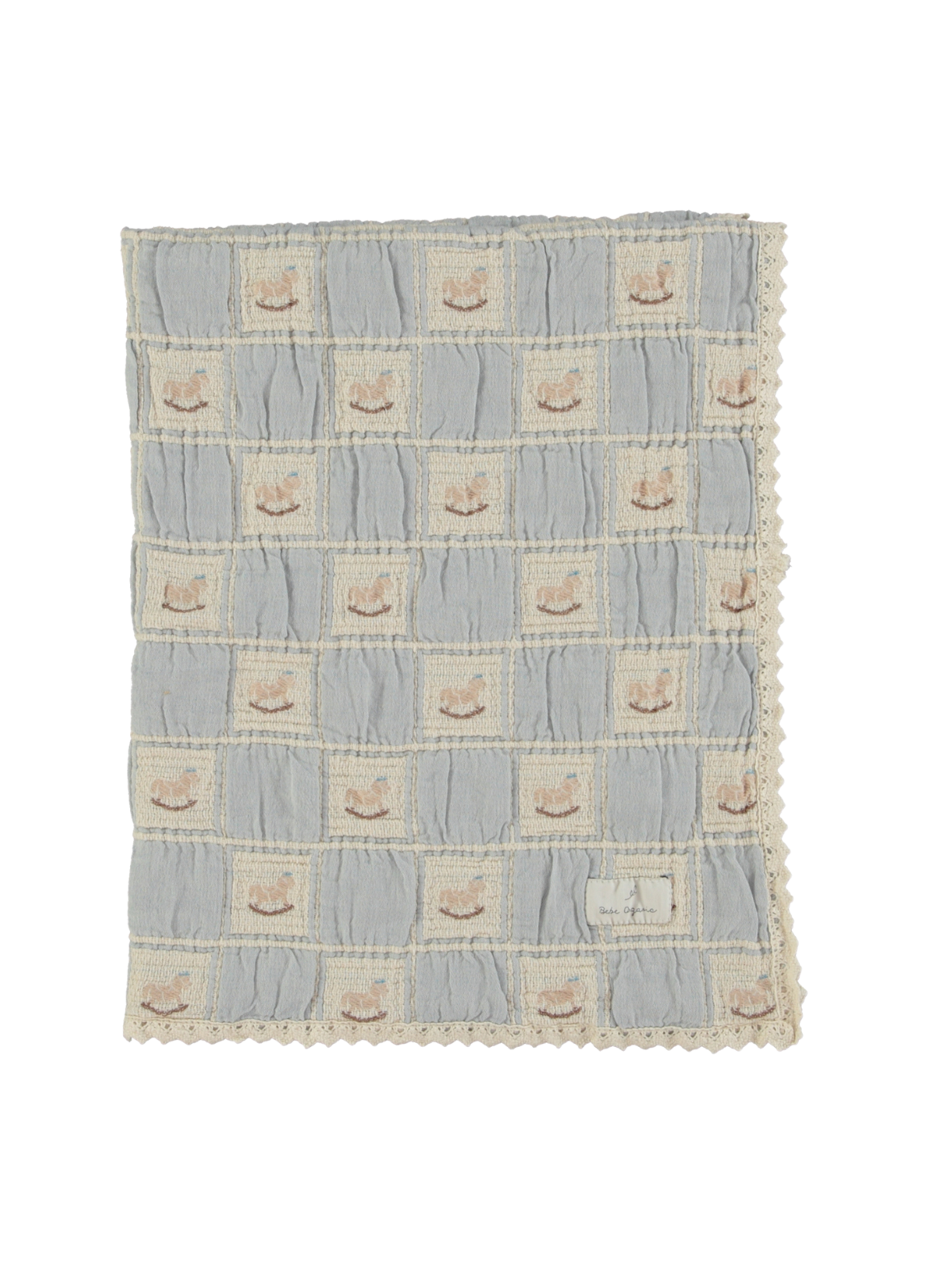 Blue Rocking Horse Patchwork Blanket Blankets Bebe Organic Light Blue