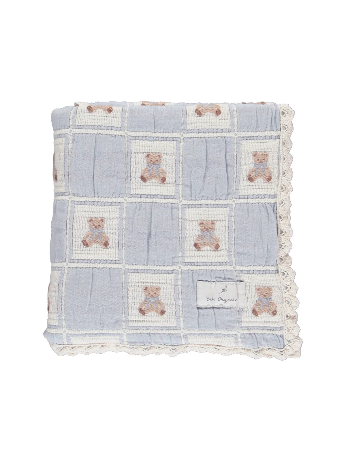 Blue Teddy Bear Patchwork Blanket Blankets Bebe Organic Light Blue