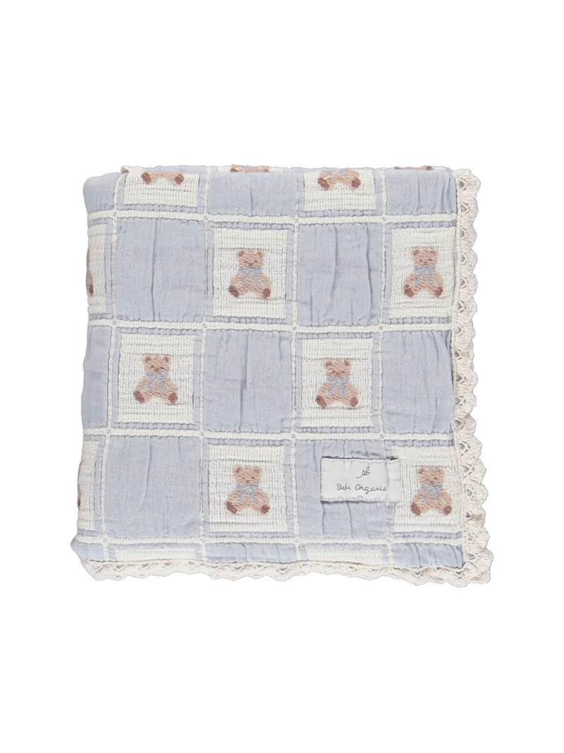 Blue Teddy Bear Patchwork Blanket