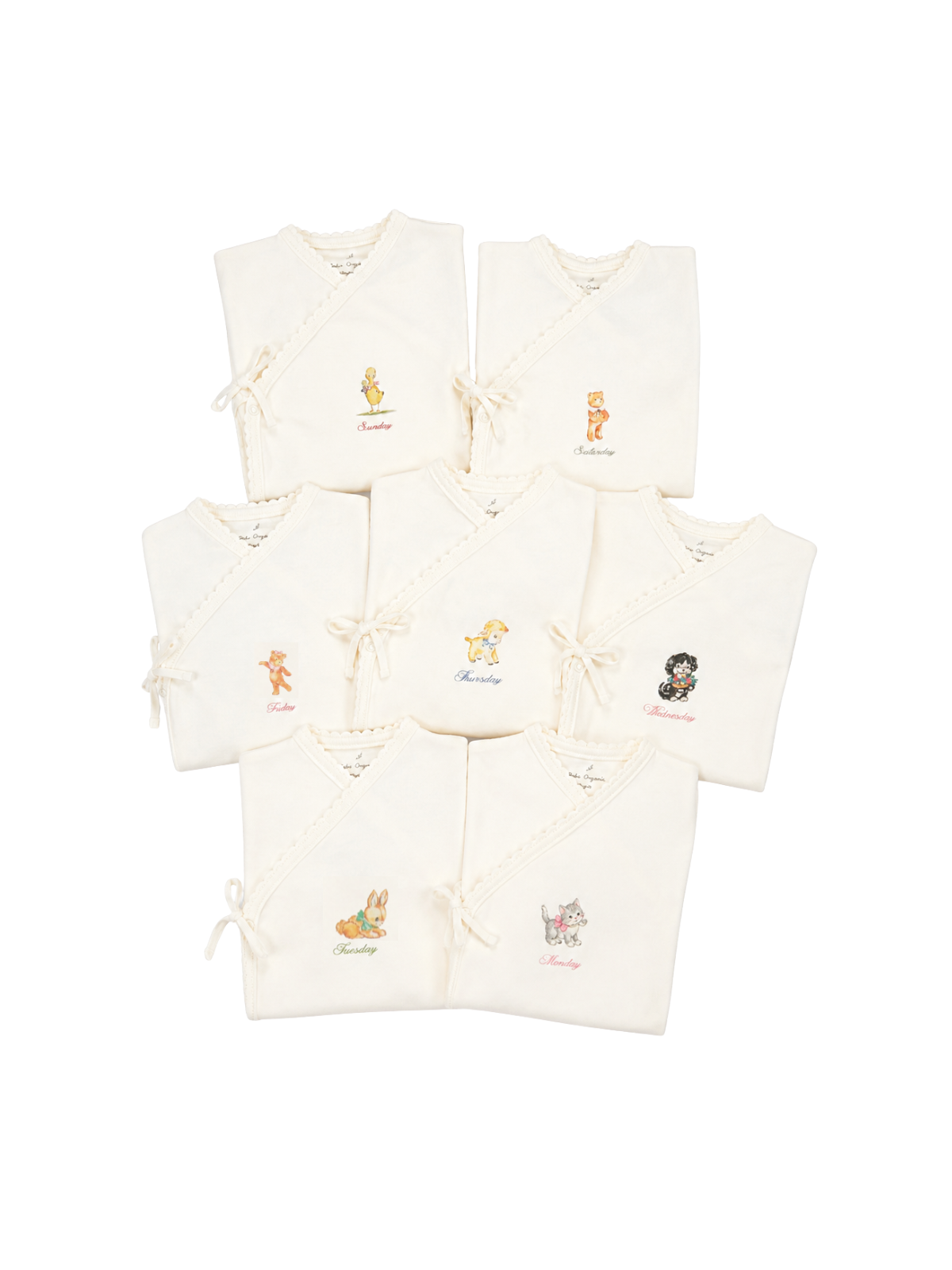 Days of the Week Footie Set Rompers Bebe Organic Ivory 3M