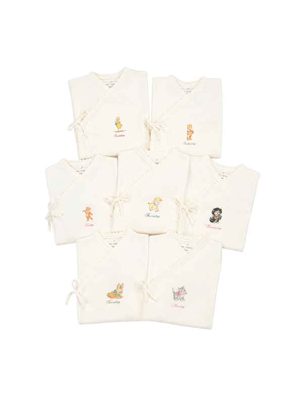 Days of the Week Footie Set Rompers Bebe Organic Ivory 3M