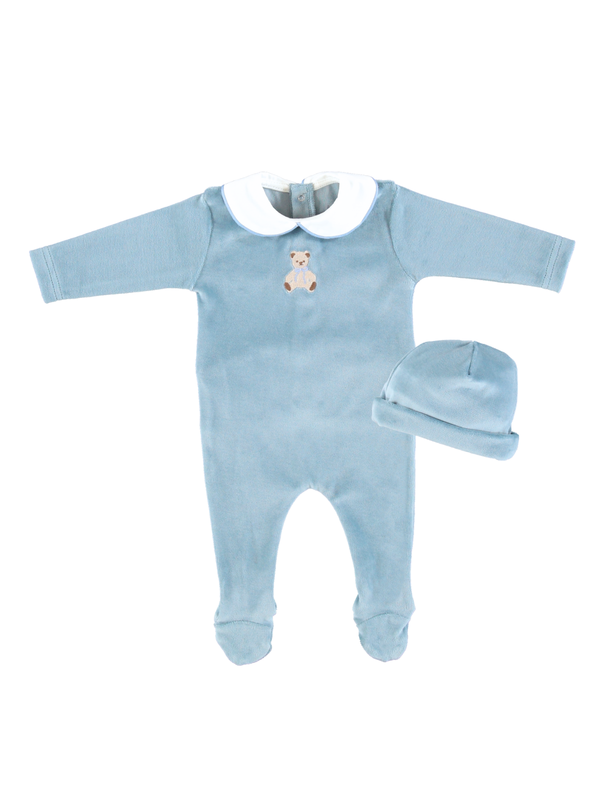 Eden Velour Collar Footie with Hat