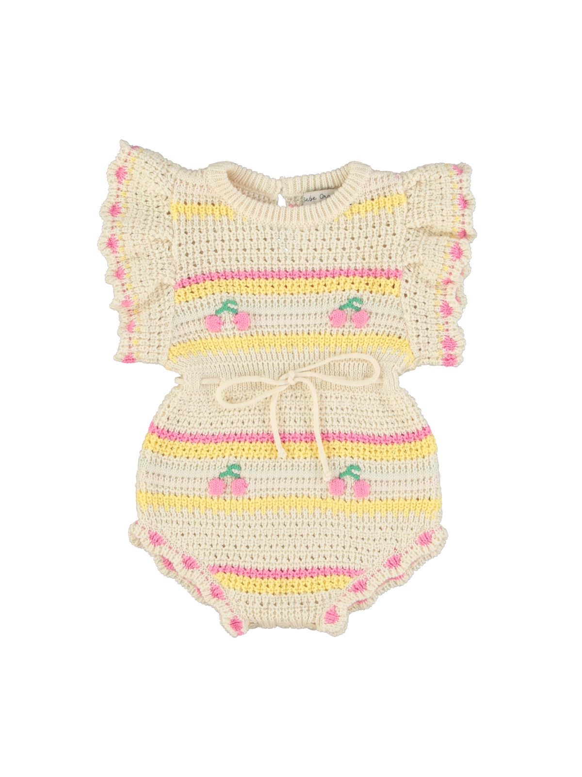 Paloma Cherry Crochet Baby Romper Rompers Bebe Organic Ivory 6M