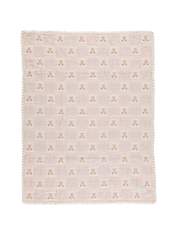 Pink Teddy Bear Patchwork Blanket