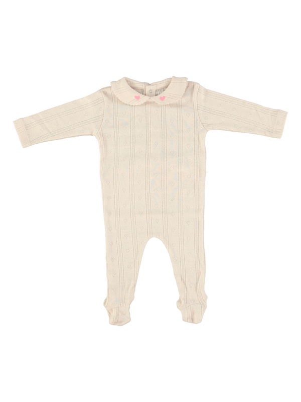Pointelle Hearts Collar Footie Rompers Bebe Organic Ivory NB
