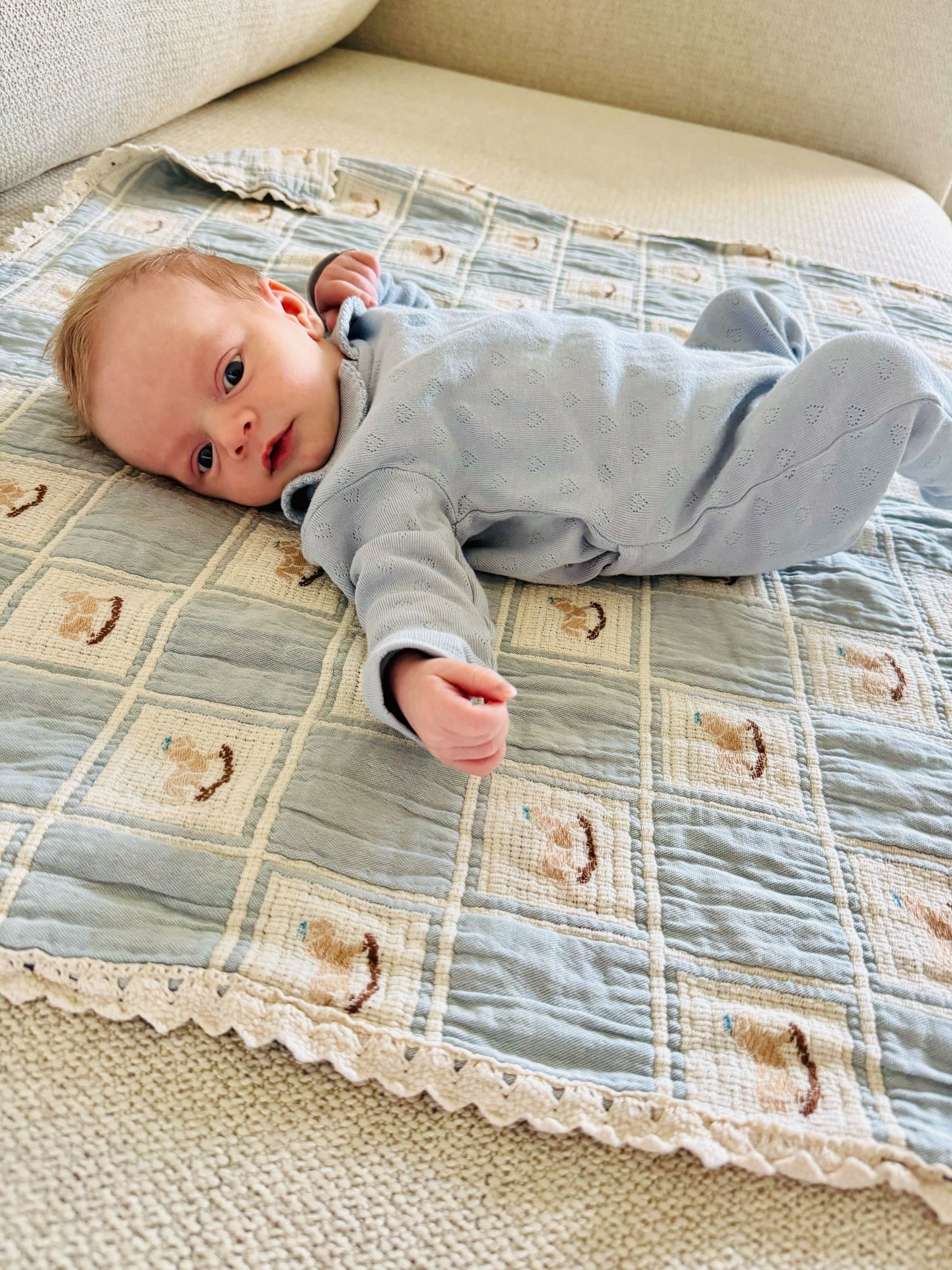 Blue Rocking Horse Patchwork Blanket Blankets Bebe Organic