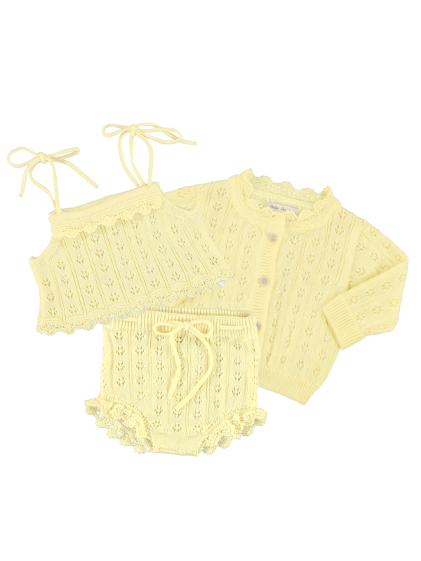 Summer Pointelle Knit Cardigan Set Sets Bebe Organic Yellow 3M