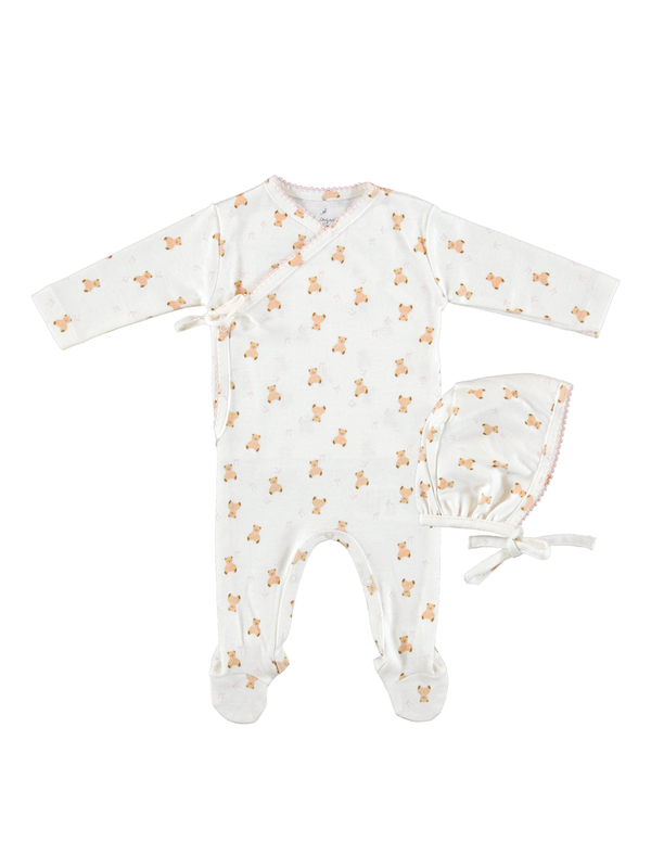 Teddy Wrap Footie and Bonnet Set Sets Bebe Organic Pink Newborn