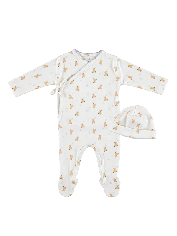 Teddy Wrap Footie and Hat Set Sets Bebe Organic Blue Newborn