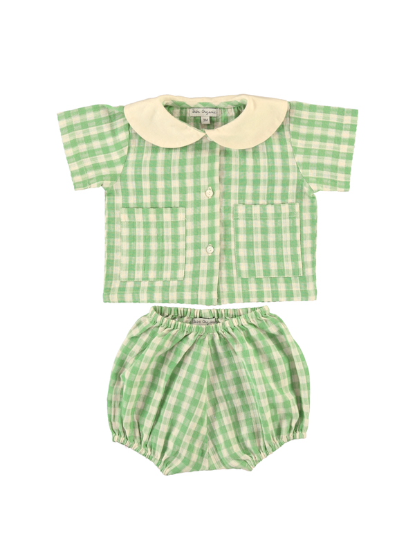 Teo Baby Set Sets Bebe Organic Green Gingham 6M