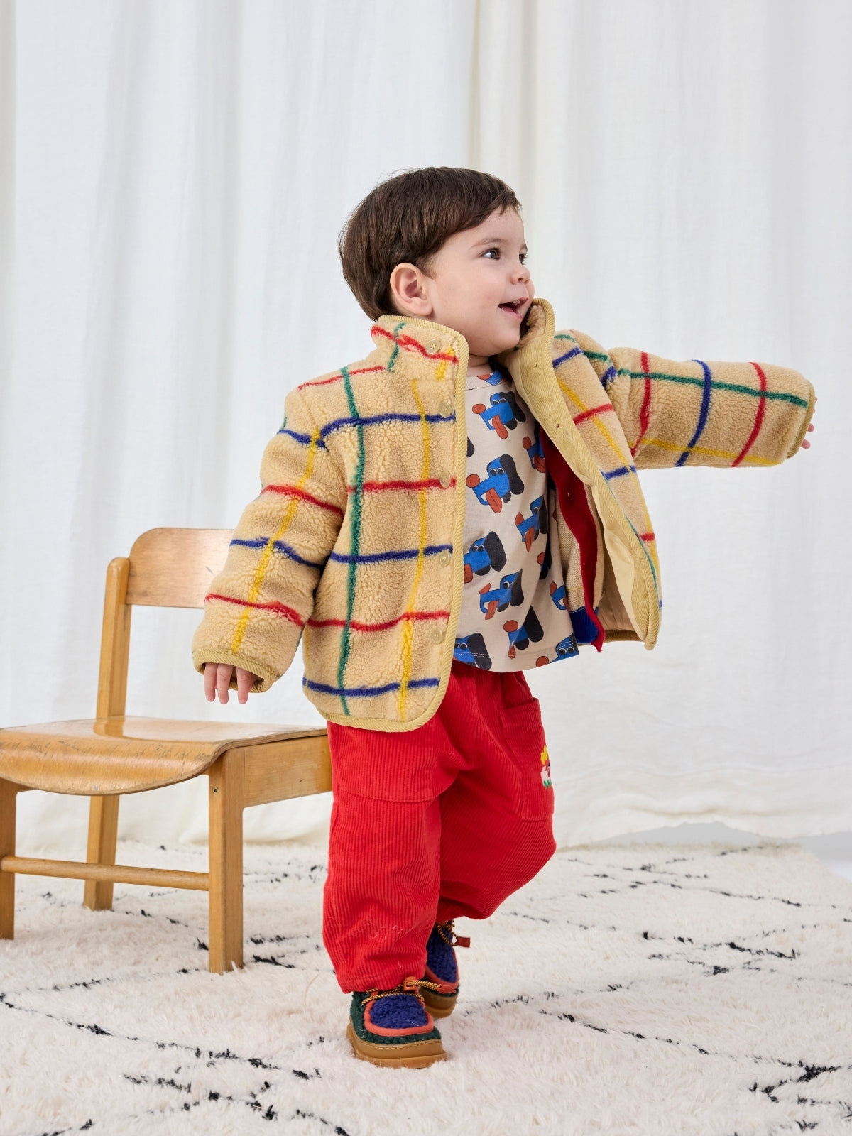 Baby Windowpane Fleece Jacket Outerwear Bobo Choses