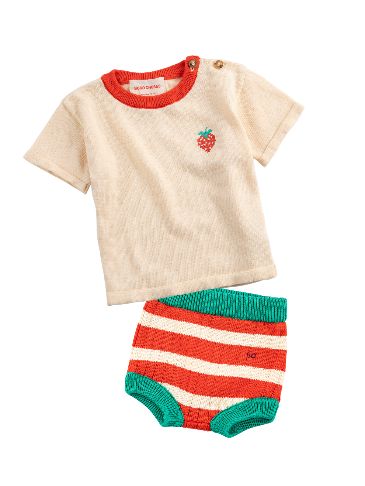 Strawberry Knit T-Shirt Set Sets Bobo Choses Ivory 3M