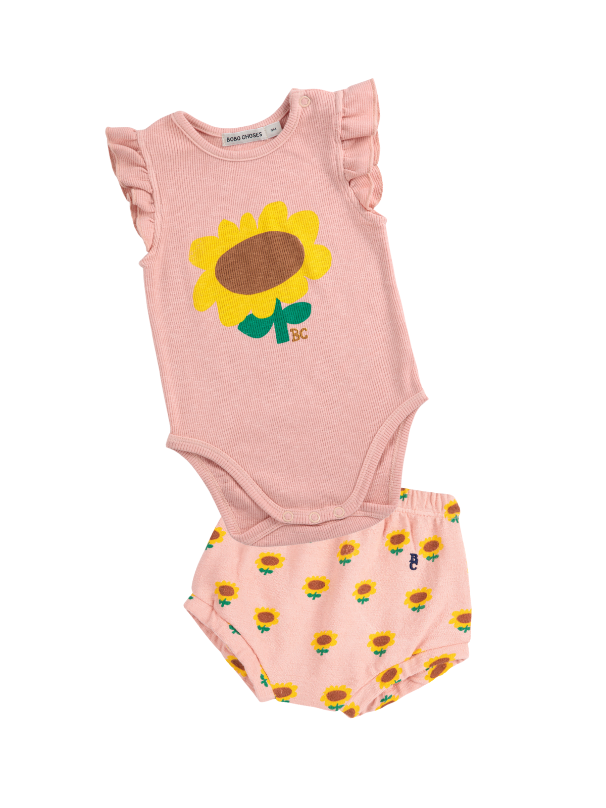 Sunflower Ruffled Bodysuit & Bloomers Set Sets Bobo Choses Light Pink 3M